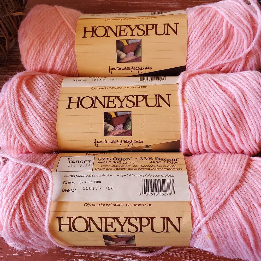 Honeyspun by Caron 4-ply Vintage Yarn - Lt Pink # 5278  Bundle of 3 Skeins
